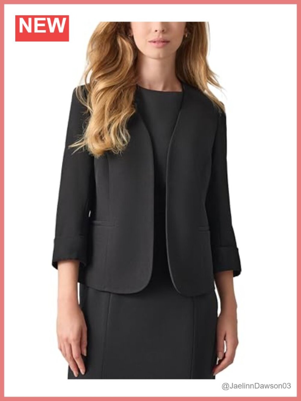 Plus-Size Stretch Blazer Cardigan-Style Rolled Cuff Sleeves